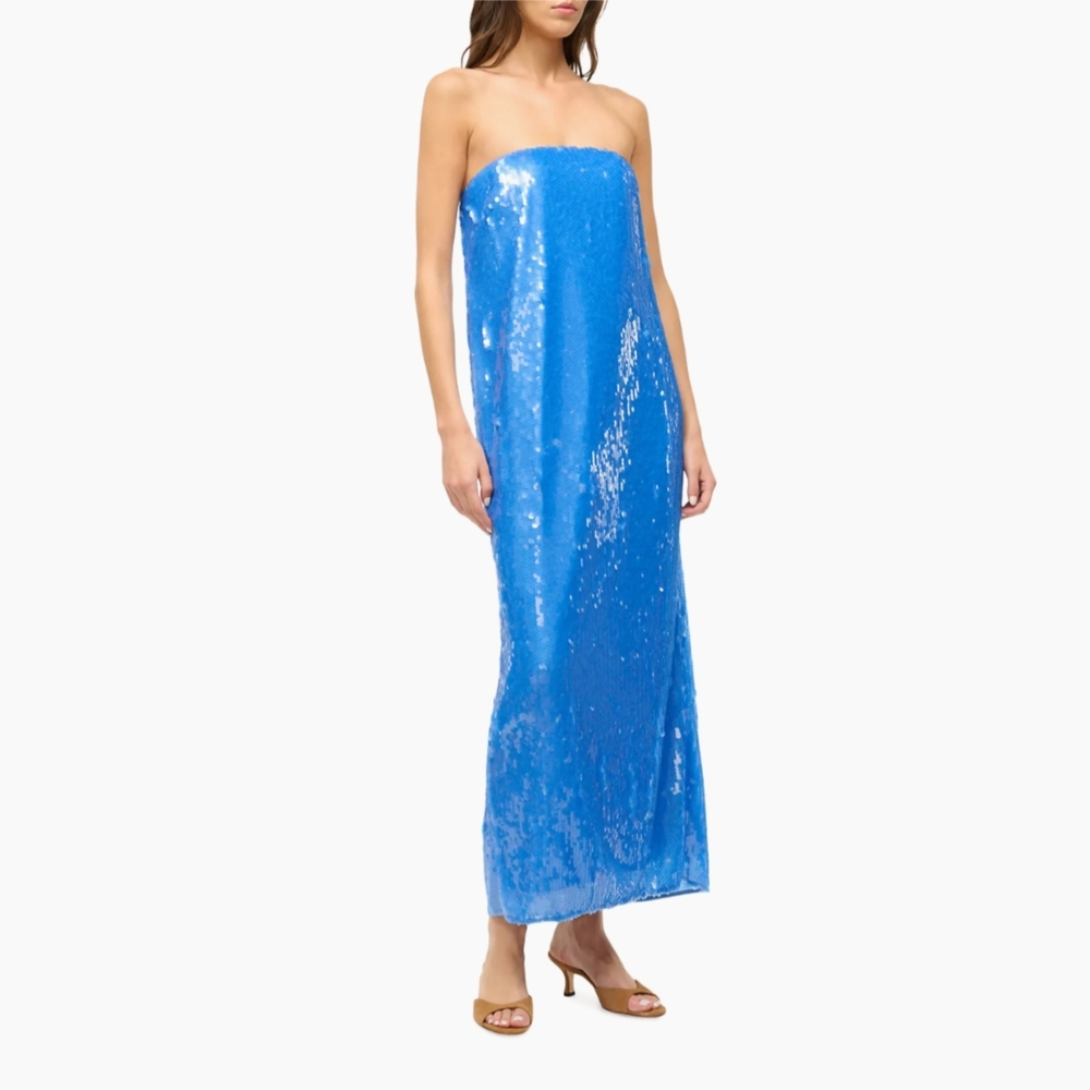 STAUD Casey Sequined Strapless Gown - Cornflower Blue NWT